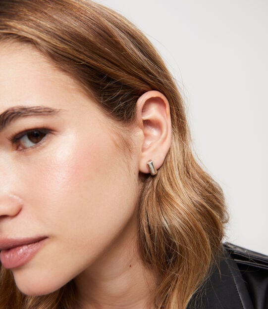 Boucles d&rsquo;oreille plaqu&eacute;es argent en forme de tube, Argent, large